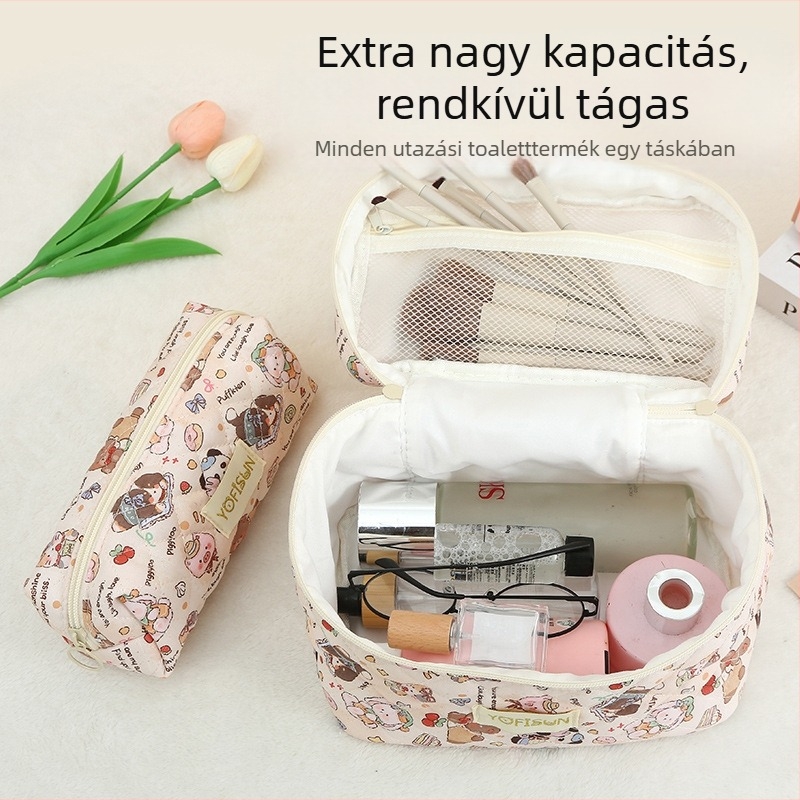 Uniszex, nagy kapacitású utazótáska kozmetikumokhoz poliészterből, mintás állatmotívummal, lélegző és tárolható