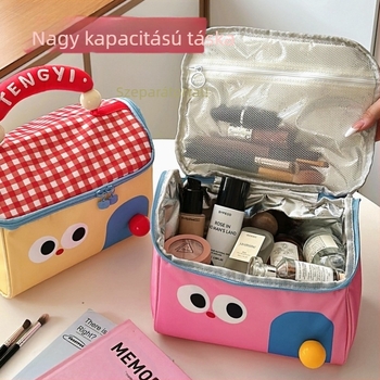 Kocka alakú kozmetikai táska szigeteléssel utazáshoz, poliészter anyagból.