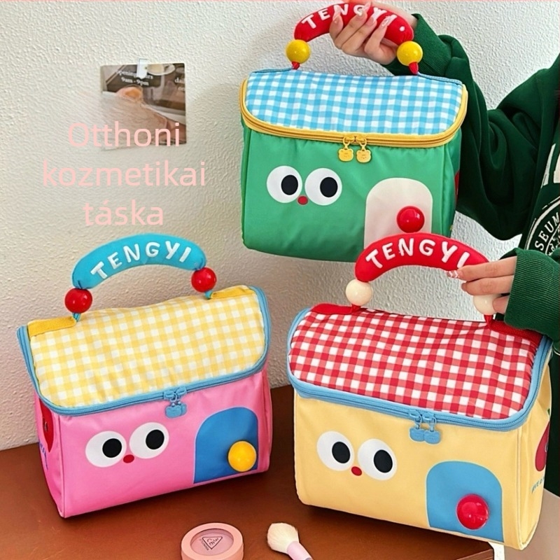 Kocka alakú kozmetikai táska szigeteléssel utazáshoz, poliészter anyagból.