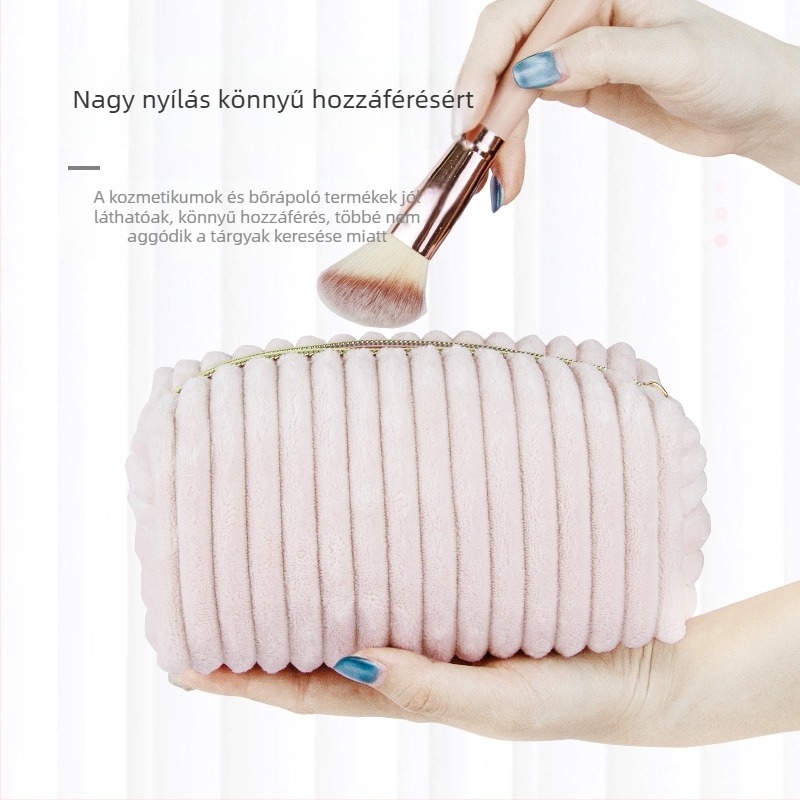 Corduroy kozmetikai táska csíkos mintával, poliészter bélés, légáteresztő és ultrakönnyű, mindennapi használatra
