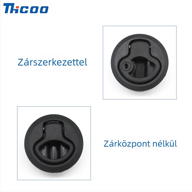 Műanyag körkörös húzógyűrű-zár, sík záródású, modell E5403, lakókocsikhoz és mentőautókhoz