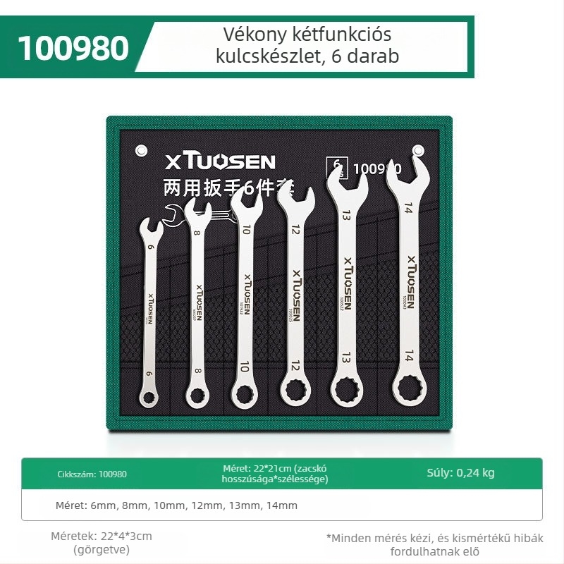 Nyitott végű kulcs készlet, Plum Blossom stílus, kettős használatú, XTuosen, magas széntartalmú acél, galvanizált felület, tömeg 1.03