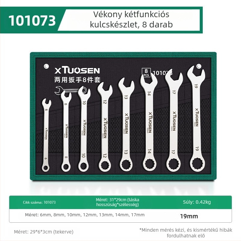 Nyitott végű kulcs készlet, Plum Blossom stílus, kettős használatú, XTuosen, magas széntartalmú acél, galvanizált felület, tömeg 1.03