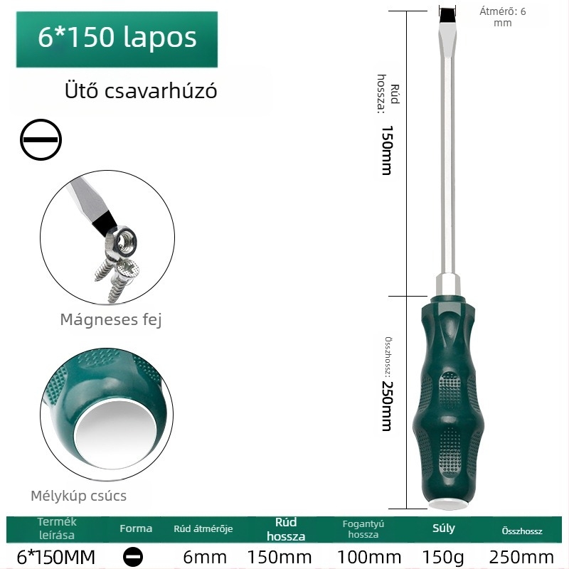 TOTCHI mágneses csavarhúzó, króm-vanádium acélból, nem szigetelt, kereszth fejű, Torx Plum Blossom típusú