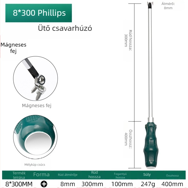 TOTCHI mágneses csavarhúzó, króm-vanádium acélból, nem szigetelt, kereszth fejű, Torx Plum Blossom típusú