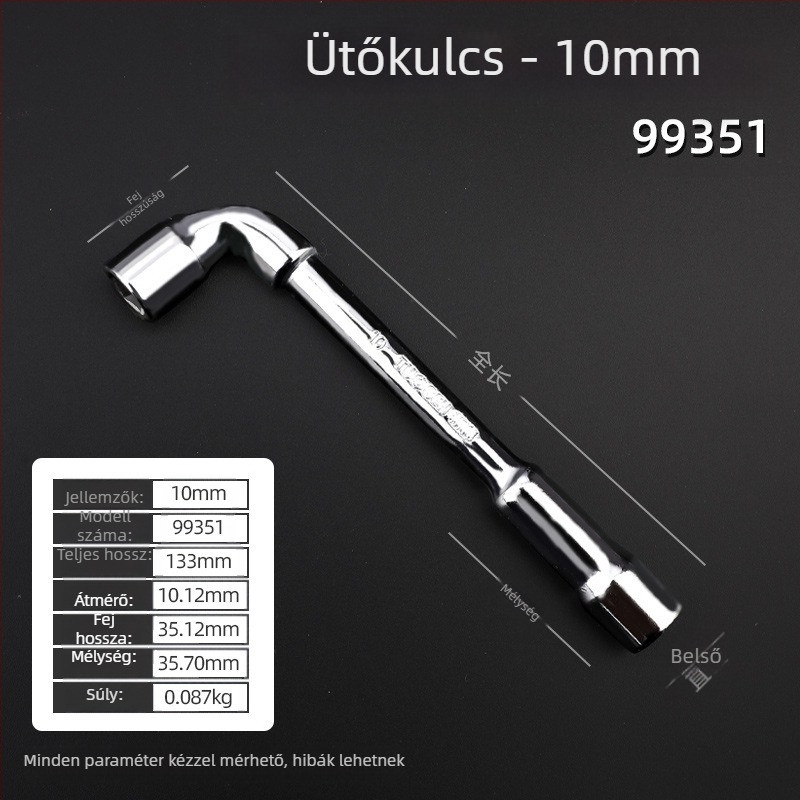 Csőkulcs, L-típusú profil, 45# acél, króm bevonat, metrikus szabvány, modell 8-22