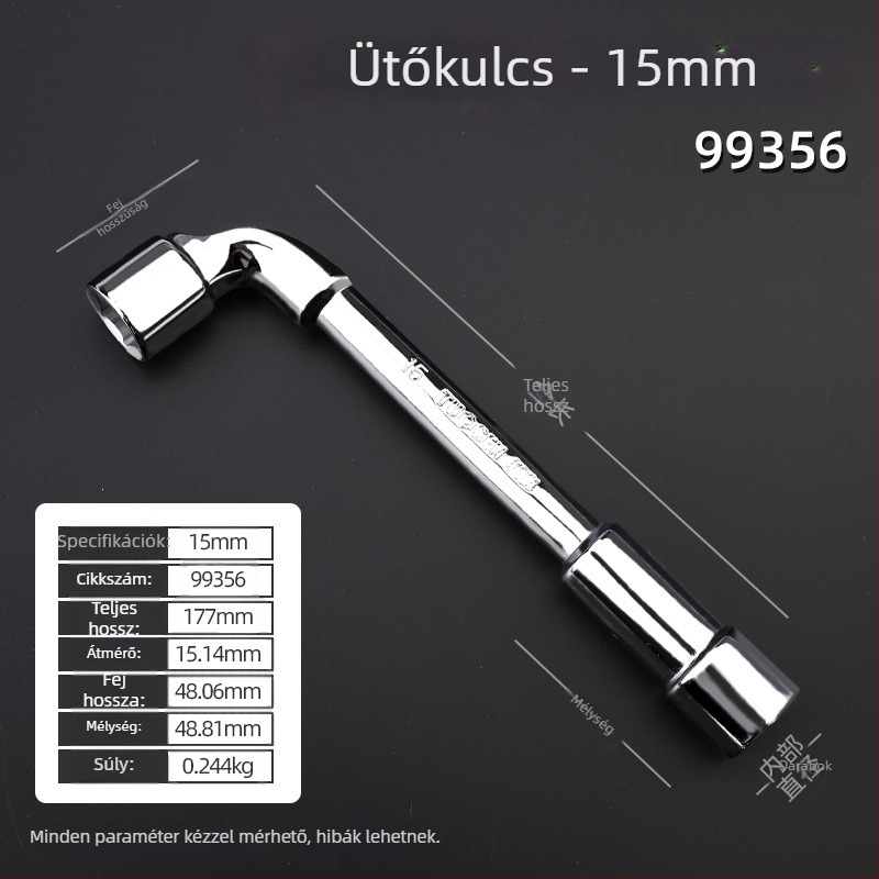 Csőkulcs, L-típusú profil, 45# acél, króm bevonat, metrikus szabvány, modell 8-22