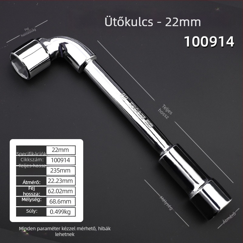 Csőkulcs, L-típusú profil, 45# acél, króm bevonat, metrikus szabvány, modell 8-22