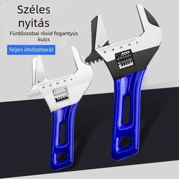 Állítható nyitott végű kulcs rövid nyéllel, fürdőszobai használatra, krom-vanádium acél