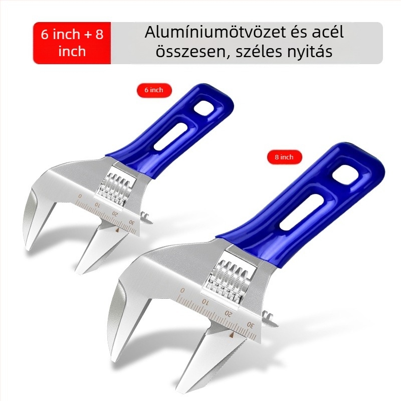 Állítható nyitott végű kulcs rövid nyéllel, fürdőszobai használatra, krom-vanádium acél