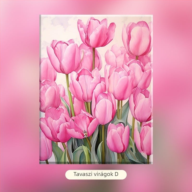 Virágfürtök – DIY digitális olajfestmény, kézzel festett virágos műalkotás, akril töltés, keret nélküli, modern minimalista