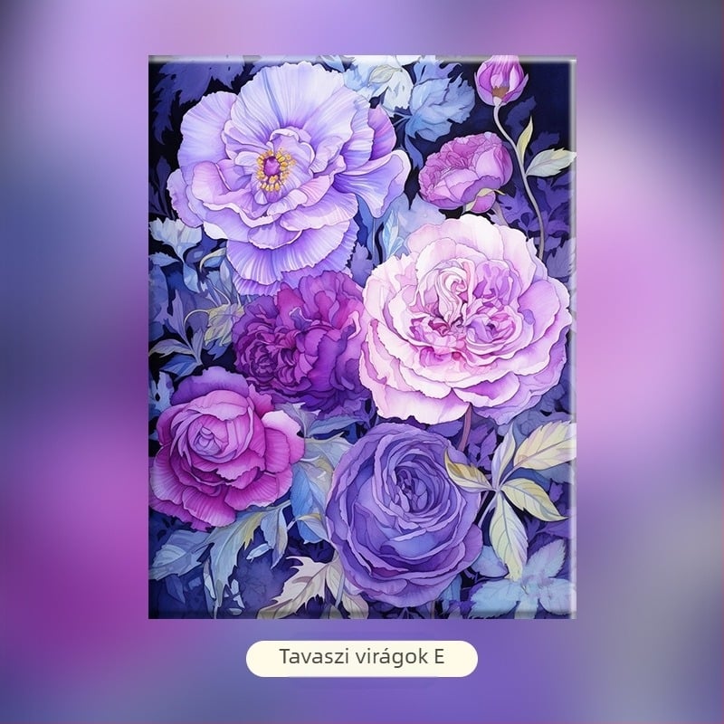 Virágfürtök – DIY digitális olajfestmény, kézzel festett virágos műalkotás, akril töltés, keret nélküli, modern minimalista