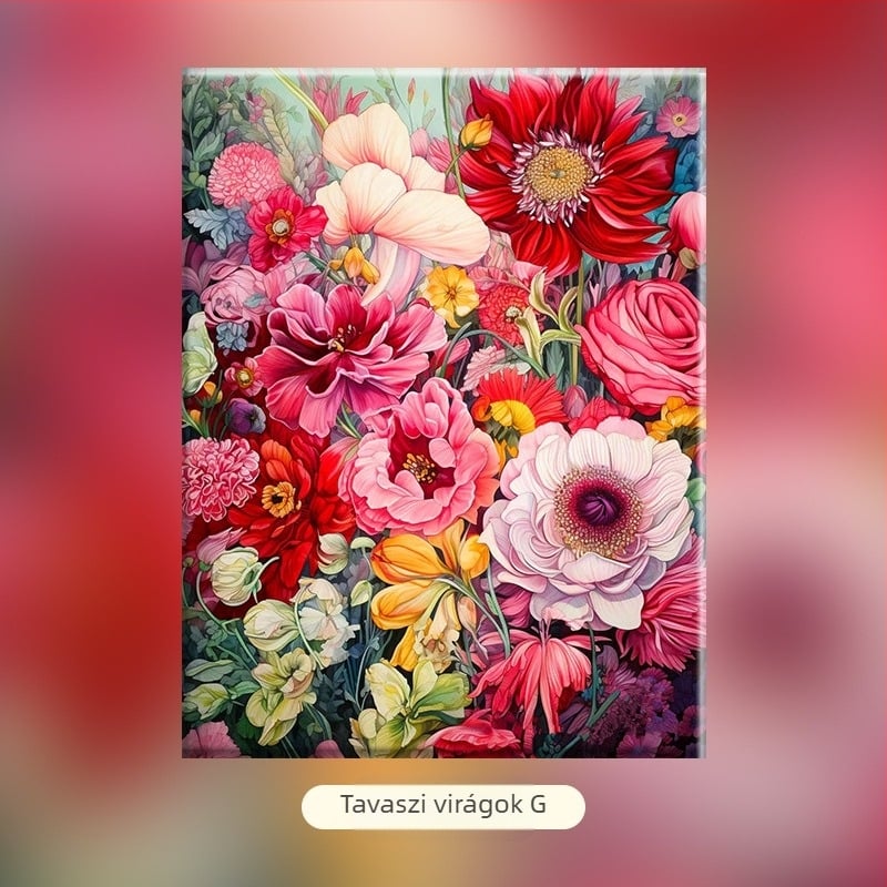 Virágfürtök – DIY digitális olajfestmény, kézzel festett virágos műalkotás, akril töltés, keret nélküli, modern minimalista