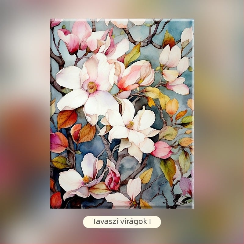 Virágfürtök – DIY digitális olajfestmény, kézzel festett virágos műalkotás, akril töltés, keret nélküli, modern minimalista