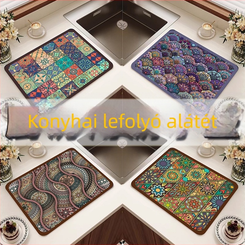 Konyhai diatomis iszapos szárító matrac, nedvszívó, csúszásmentes, mosható, védelem a csapból érkező fröccsenés ellen, égés elleni, négyzet alakú