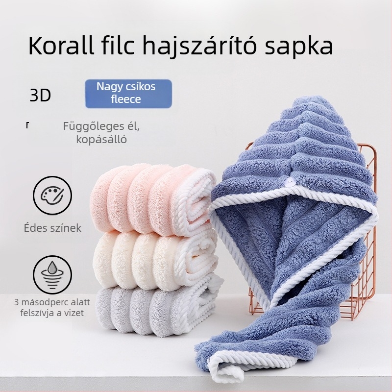 Corner Rabbit korallfleece hajsapka nőknek, vastag nedvszívó turbán a haj szárításához, 21 szál, 80–99 g, varrás