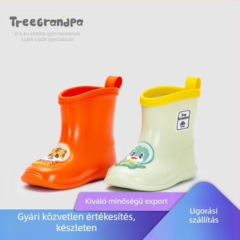 Gyerekeknek készült esőcsizma karikatúra dinoszaurusz és tigris mintával, PVC felsőrész, középmagasságú, csúszásmentes talp, egész éves viselet