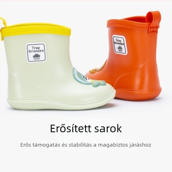 Gyerekeknek készült esőcsizma karikatúra dinoszaurusz és tigris mintával, PVC felsőrész, középmagasságú, csúszásmentes talp, egész éves viselet