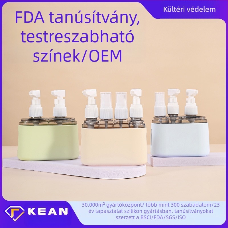 Három az egyben utazási töltő készlet műanyag és szilikon kozmetikai üvegekkel, TA3 al-töltő modell, külső csomagolás