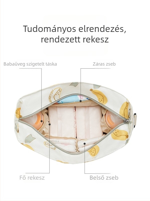 Nagy kapacitású anyuka-baba táska, állatmintás, alumíniumfólia szigeteléssel, vízálló Oxford anyagból, váll- és keresztbody