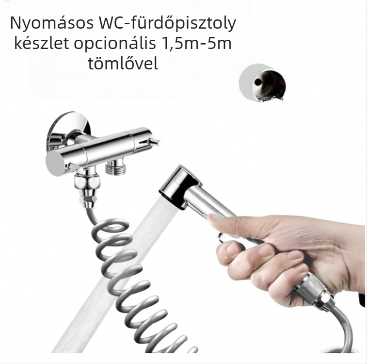 ABS műanyag kézi vécépermetező pisztoly tömlő készlettel, modell HU-887, nyomásos funkció, kézi csatlakozás, 80°C-os üzemi hőmérséklet