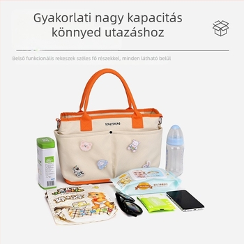 Multifunkcionális anyasági táska nedves-száraz elválasztással, nagy kapacitású, görbült vállpánt, lélegző nylon anyag (Nylon • poliészter bélés • nedves-száraz elválasztás • nagy kapacitás • görbült vállpánt)