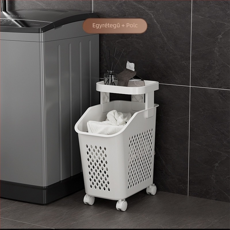 Többrétegű ruhaszárító kosár kerekeivel – PP anyag, háztartási/fürdőszobai használat, Modern egyszerű stílus
