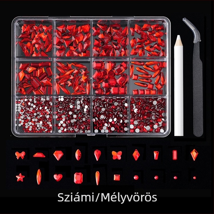 Jane Workshop Princess sorozat, 12 rekeszes üveg rhinestone doboz körmökhöz, sík aljzat, motívumok: pillangó, hold, vízcsepp, csillagok