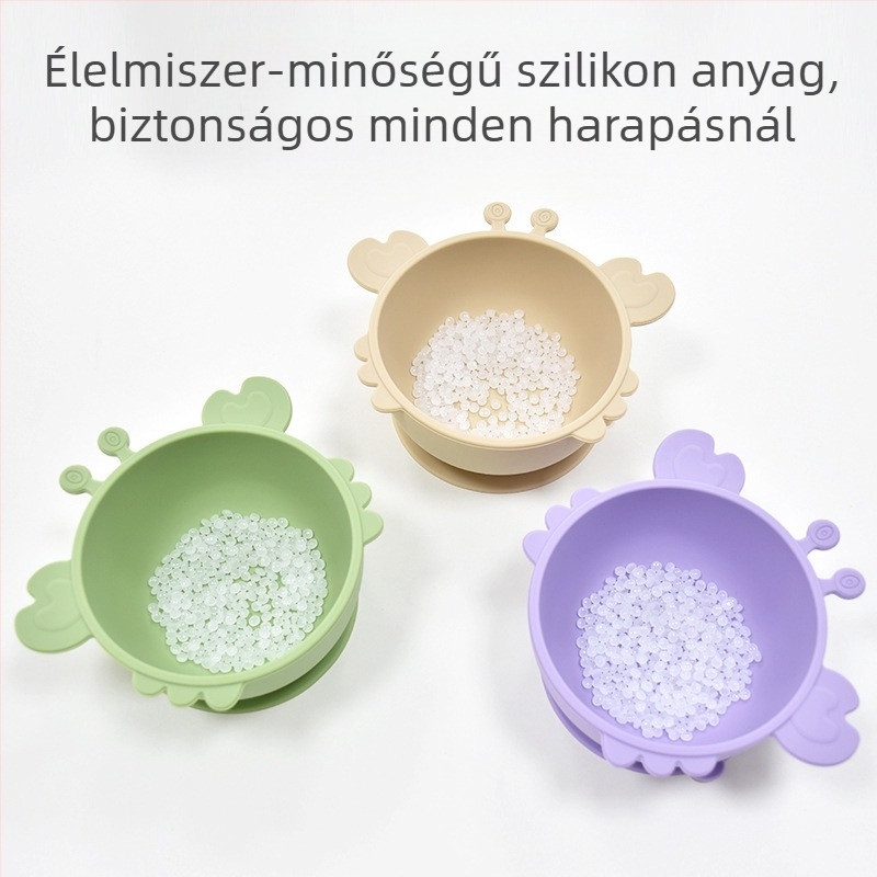 Maiya szilikon baba tál vákuumos rögzítővel, krab alakú – élelmiszerbiztos szilikonból készült étkészlet 6 hónaptól