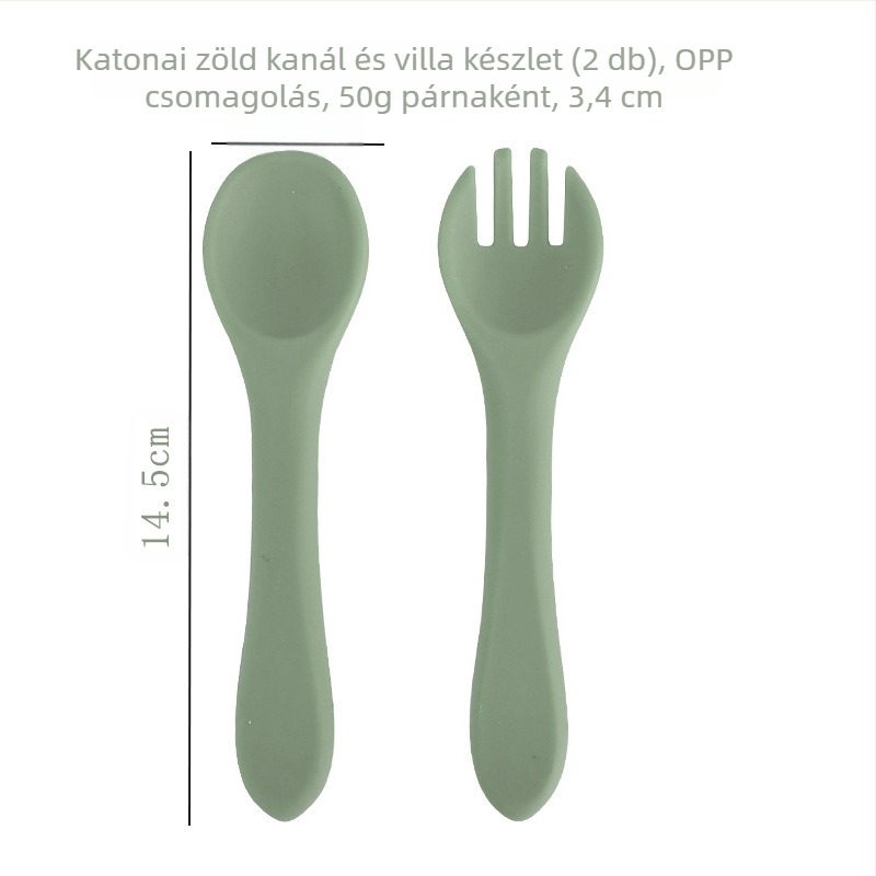 Szilikon bébi etetőkanál és villa készlet, 2 darabos, puha edzéshez, 3 hónapos kortól