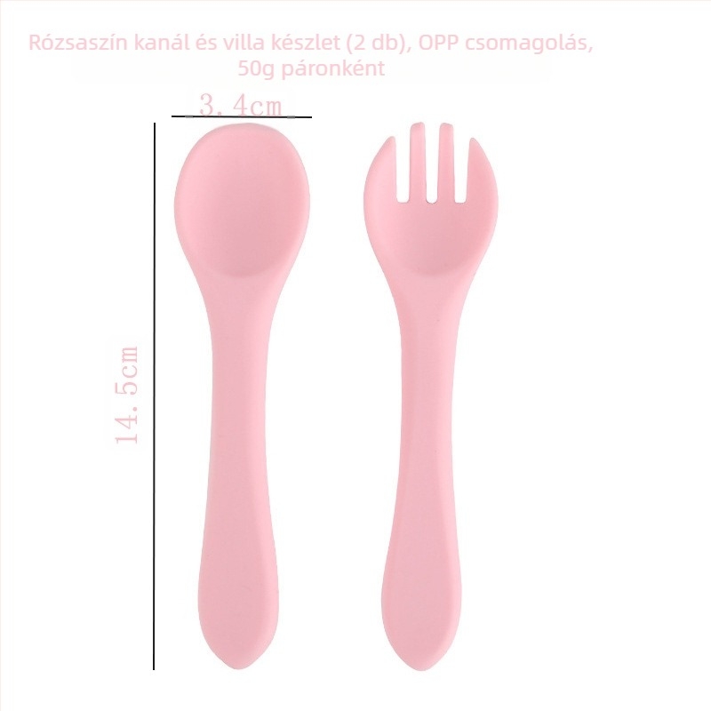Szilikon bébi etetőkanál és villa készlet, 2 darabos, puha edzéshez, 3 hónapos kortól