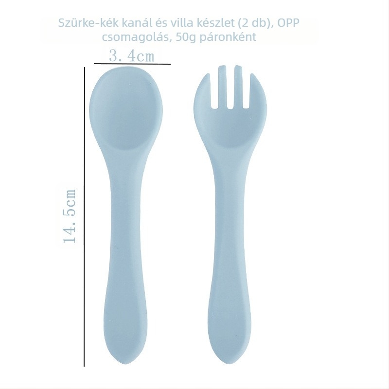 Szilikon bébi etetőkanál és villa készlet, 2 darabos, puha edzéshez, 3 hónapos kortól