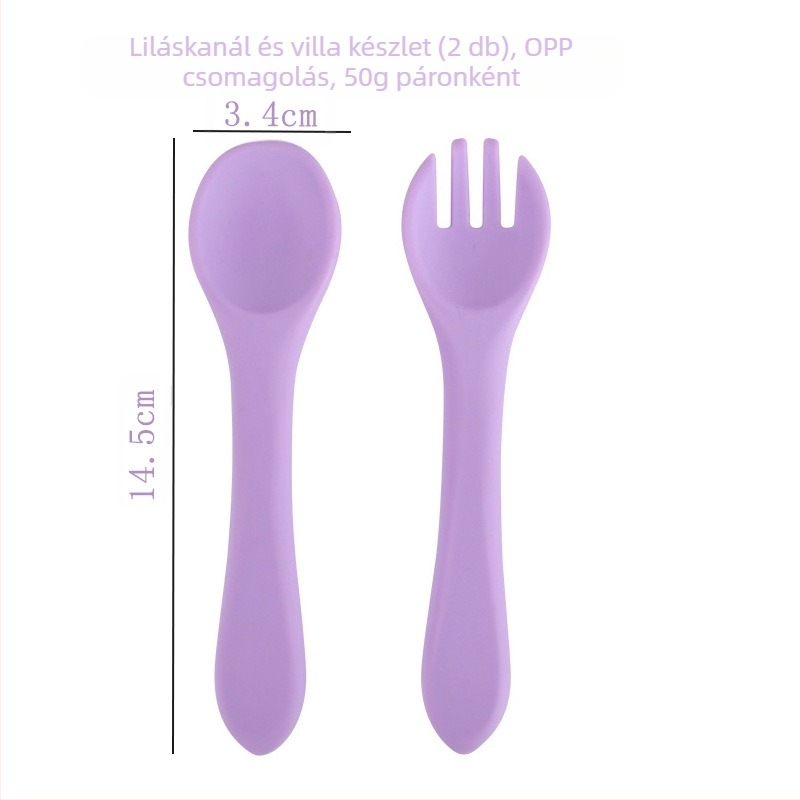Szilikon bébi etetőkanál és villa készlet, 2 darabos, puha edzéshez, 3 hónapos kortól