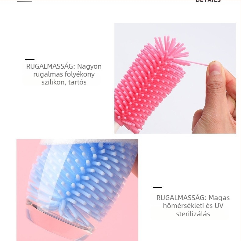 Baba cumisüveg tisztító készlet: szilikonból készült forgó tisztító kefék cumisüveghez és cső tisztításához