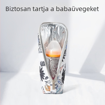 Szigetelt cumisüveg-táska, ultra-könnyű kivitel, EVA bélés, Oxford külső, tájkép mintázat, légpárnás vállpánt