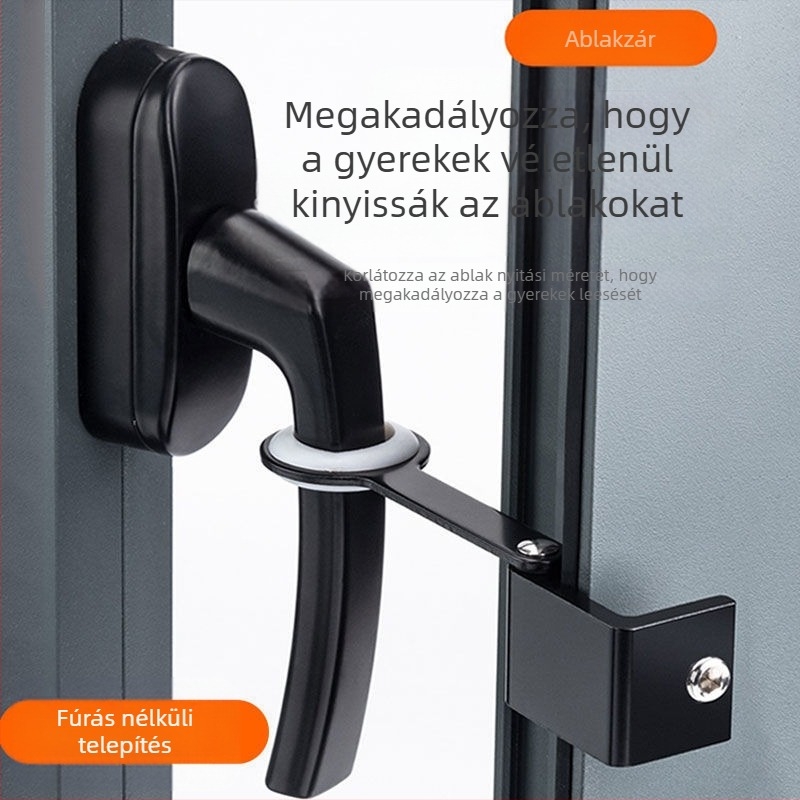 Ablak biztonsági zár, fúrás nélküli telepítés, gyermekbiztos, alumínium ötvözet és műanyag acél konstrukció, külső ablakokra, Deyibao