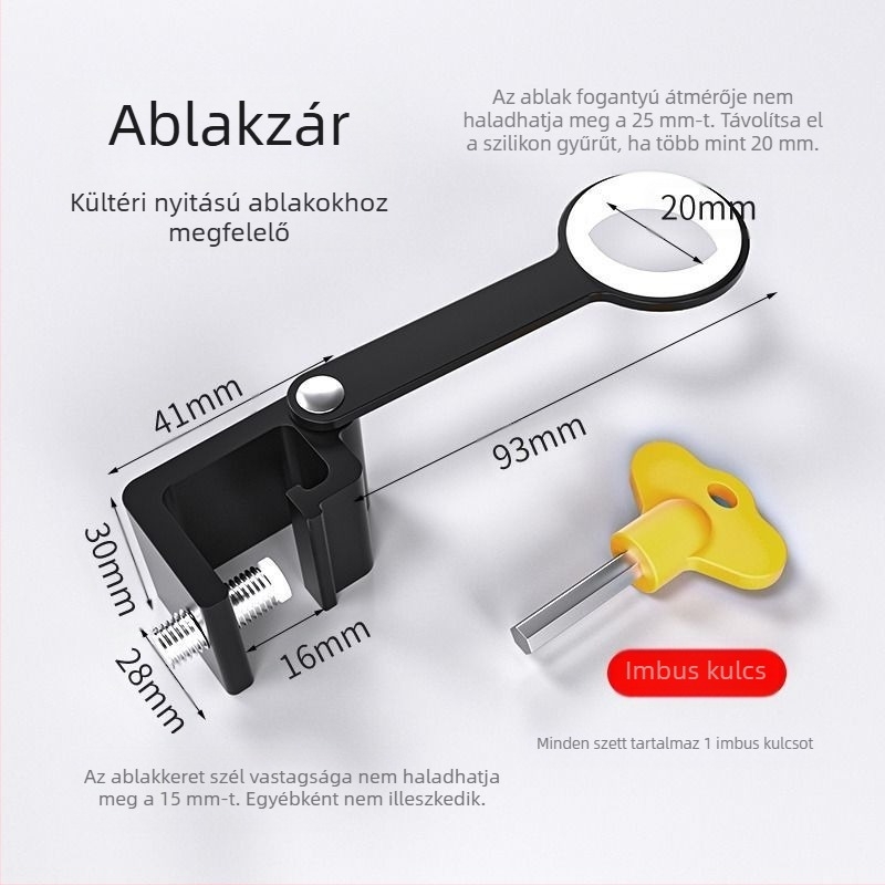 Ablak biztonsági zár, fúrás nélküli telepítés, gyermekbiztos, alumínium ötvözet és műanyag acél konstrukció, külső ablakokra, Deyibao