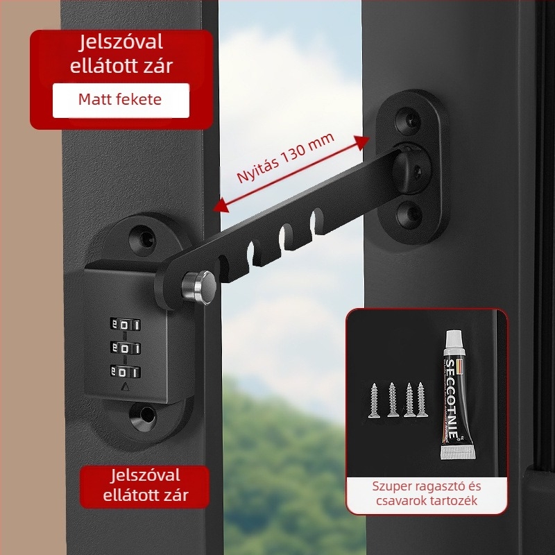Ablak biztonsági zár, fúrás nélküli telepítés, gyermekbiztos, alumínium ötvözet és műanyag acél konstrukció, külső ablakokra, Deyibao