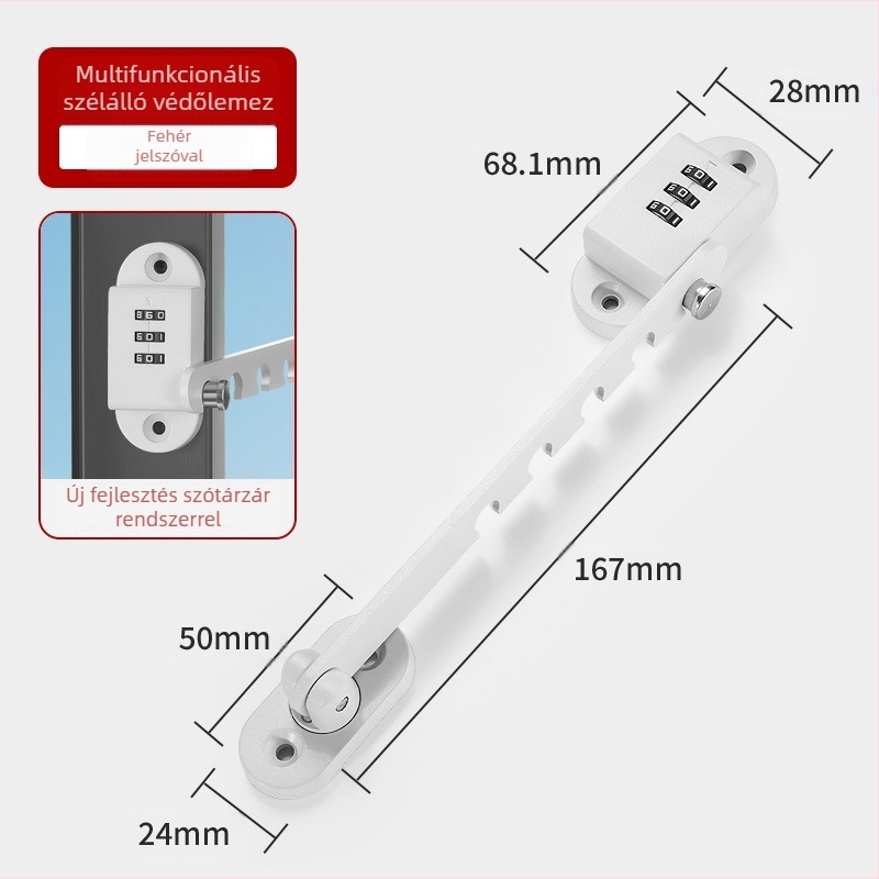 Ablak biztonsági zár, fúrás nélküli telepítés, gyermekbiztos, alumínium ötvözet és műanyag acél konstrukció, külső ablakokra, Deyibao
