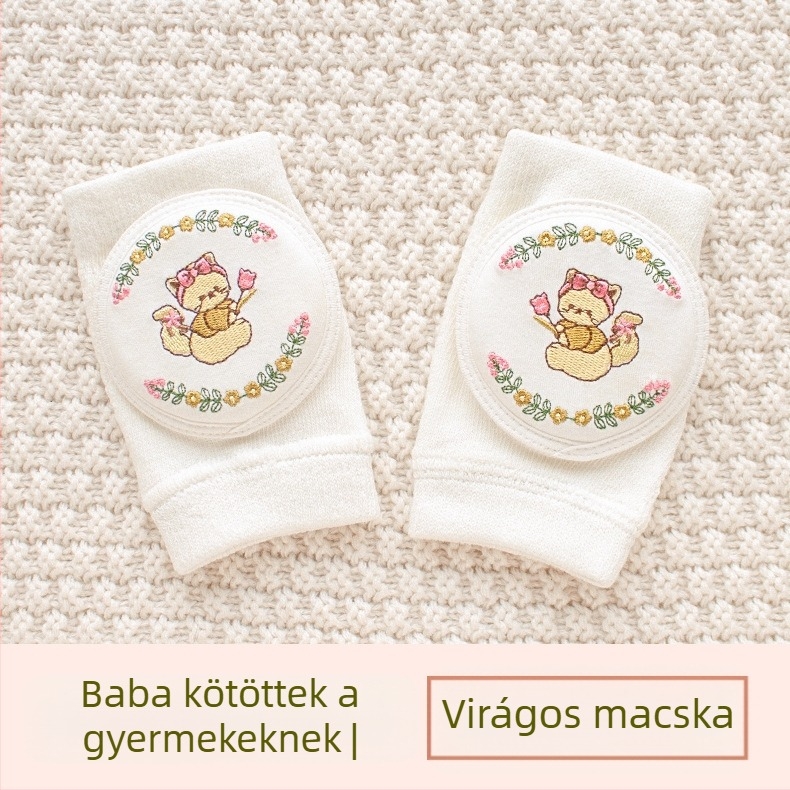 Gyermek térdvédő légáteresztő hálós anyaggal, hímzett, elasztikus pamutból készült, alkalmas mászáshoz és kültéri játékokhoz (1–3 évesek)