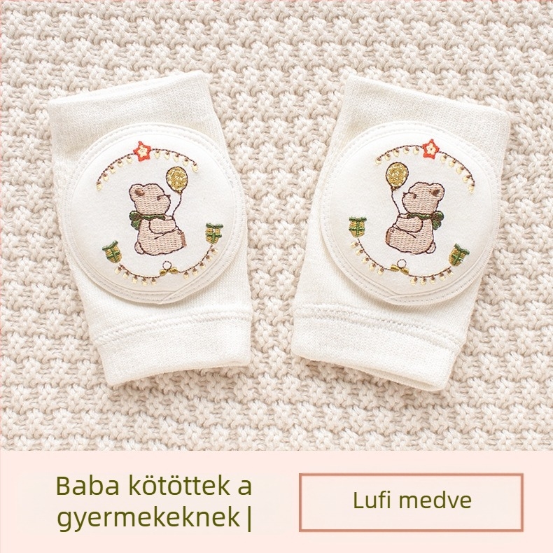 Gyermek térdvédő légáteresztő hálós anyaggal, hímzett, elasztikus pamutból készült, alkalmas mászáshoz és kültéri játékokhoz (1–3 évesek)