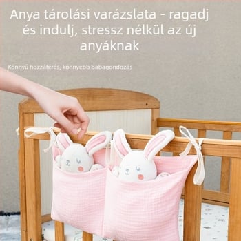 Kétszintű pamut baba oldalához tartozó tároló táska, két zsebbel, akasztva a babakocsira, nyomtatott mintával