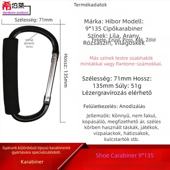 D típusú alumínium ötvözet karabiner, Hebrew márka, maximális terhelés 30 kg