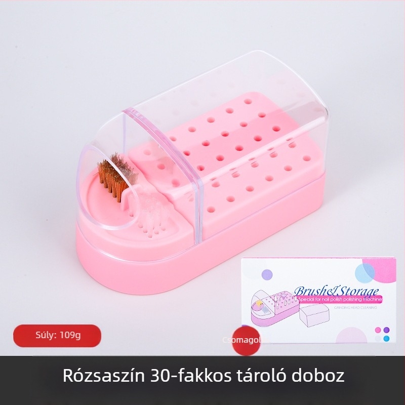 Körömcsiszolófej tároló doboz, hordozható, porálló, átlátszó kijelzővel, 30 lyukkal a köröm eszközeinek