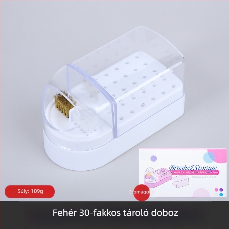 Körömcsiszolófej tároló doboz, hordozható, porálló, átlátszó kijelzővel, 30 lyukkal a köröm eszközeinek