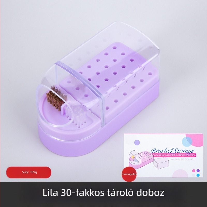 Körömcsiszolófej tároló doboz, hordozható, porálló, átlátszó kijelzővel, 30 lyukkal a köröm eszközeinek