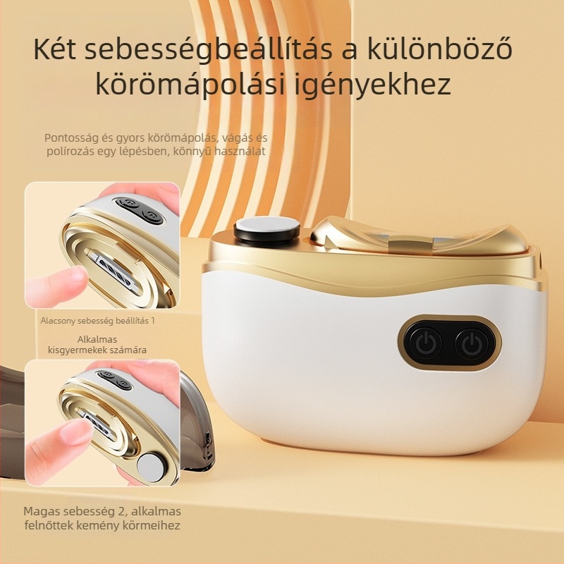Kétfunkciós elektromos köröm polírozó – otthoni használatra, ABS + rozsdamentes acél, méretek 8.8 x 7.2 cm, tömeg 120 g, 400 mAh akkumulátor