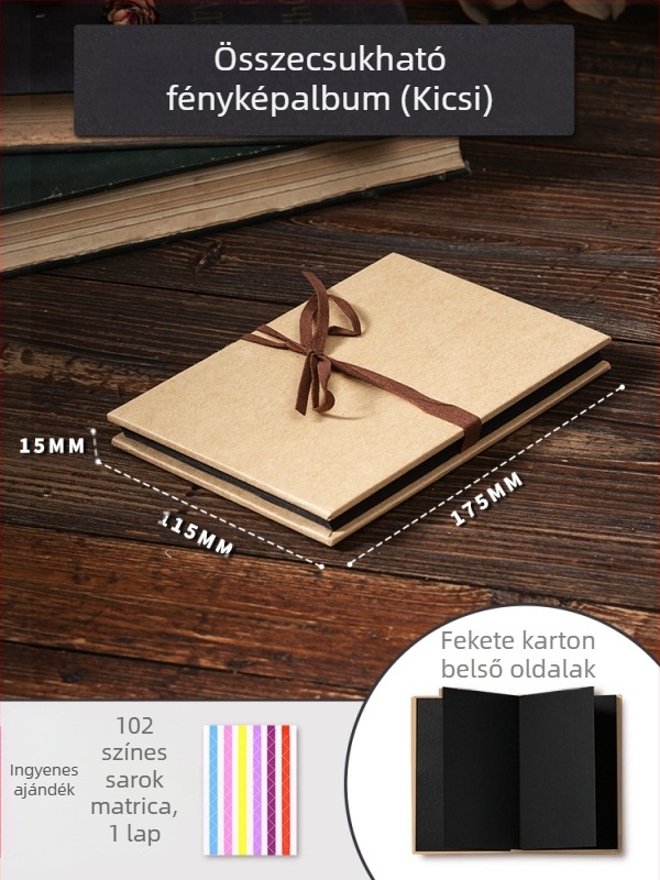 DIY retro fénykép-album üres borítóval, kézzel ragasztott oldalakkal, mini stílus, 34 oldal