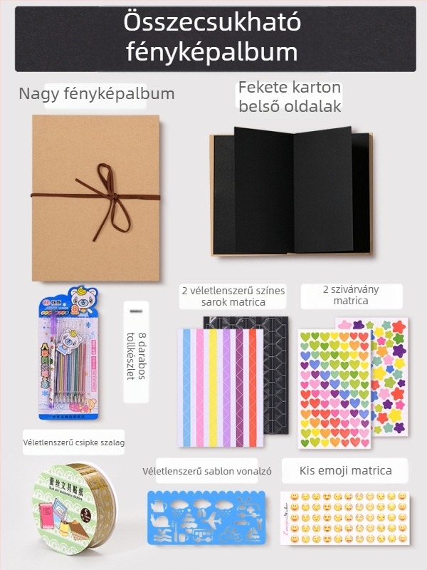 DIY retro fénykép-album üres borítóval, kézzel ragasztott oldalakkal, mini stílus, 34 oldal