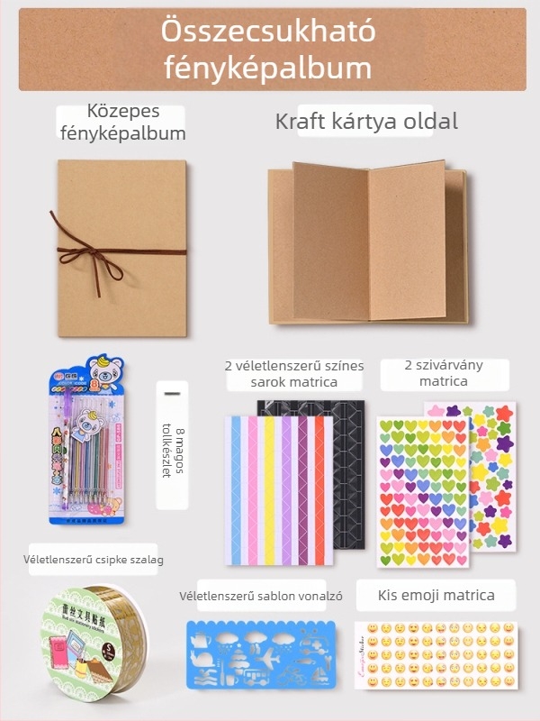 DIY retro fénykép-album üres borítóval, kézzel ragasztott oldalakkal, mini stílus, 34 oldal